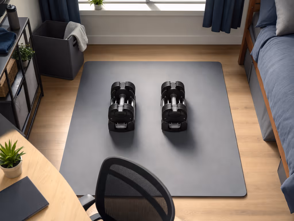 quiet_dorm_dumbbell_workout_setup_with_floor_mat